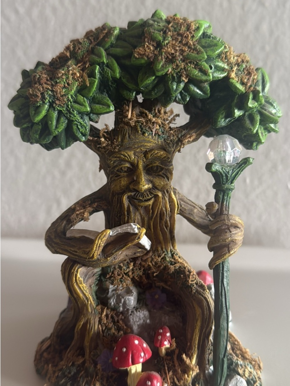 Woodland Tree Spirit Figurine with Red Mushroom Accents